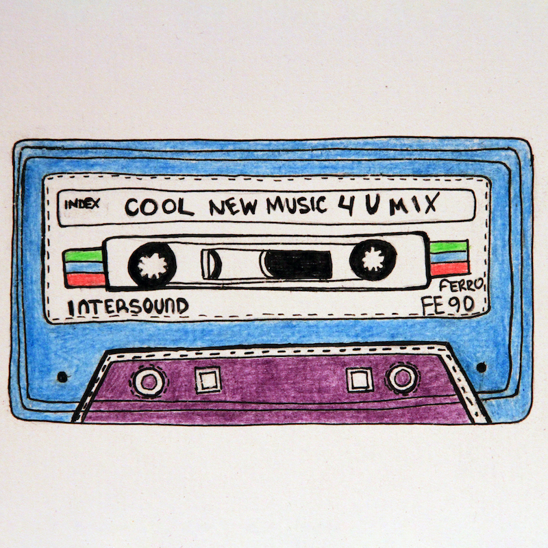 An illustration of a cassette tape. The label on the tape says. 